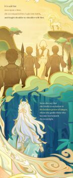 1girl 4boys alternate_form braid chinese_clothes commentary crescent crescent_hair_ornament english_commentary facing_away genshin_impact gradient_hair hair_ornament high_ponytail highres horse jewelry long_hair long_sleeves multicolored_hair multiple_boys official_art ponytail rex_lapis_(genshin_impact) white_hair yellow_eyes zibai_(genshin_impact)