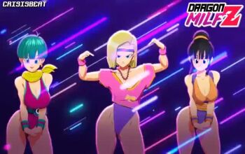 3d 3girls alternate_costume android_18 animated ass ass_shake audible_music back_cutout black_eyes black_hair blonde_hair blue_eyes bouncing_breasts brand_name_imitation breasts bulma capsule_corp chi-chi_(dragon_ball) cleavage clothing_cutout crisisbeat crop_top dancing dragon_ball dragonball_z green_hair hair_bun headband highleg highleg_leotard jewelry large_breasts leotard logo_parody mature_female me!me!me! me!me!me!_dance_(meme) medium_breasts meme multiple_girls multiple_views neckerchief necklace pink_leotard purple_leotard sash side-by-side single_hair_bun small_breasts sound swaying_hip tagme twerking video yellow_neckerchief