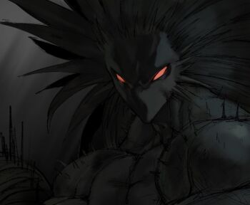 angry blackheart_(marvel) colored_skin darkness demon highres long_hair marvel_vs._capcom marvel_vs._capcom_2 mecha_cell muscular no_mouth red_eyes solo spikes very_long_hair