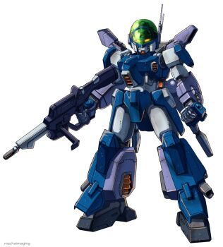 aoki_ryuusei_spt_layzner clenched_hand glowing glowing_eyes gun holding holding_gun holding_weapon layzner looking_at_viewer mecha mecha_focus no_humans radio_antenna robot solo standing weapon white_background yamada_yuuji yellow_eyes