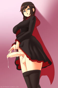 1futa breasts erection from_below full-package_futanari futanari large_penis medium_breasts necrosmos pantyhose penis precum ruby_rose rwby solo testicles uncensored