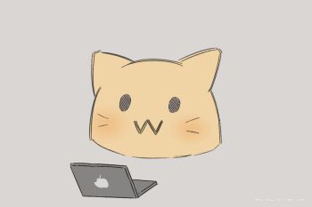 0w0 1other animated animated_gif blob_(google) blush commentary computer grey_background headpat laptop looping_animation original rid0922 simple_background symbol-only_commentary v-shaped_eyes whiskers