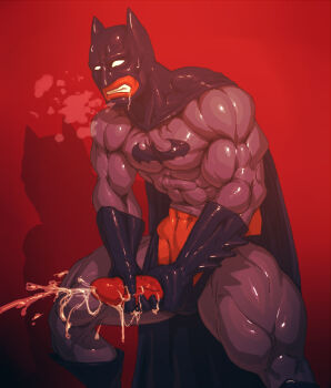 1boy batman cum erection gooning hand_on_penis male_focus masturbation orgasm penis penis_grab rokudenashi solo wince