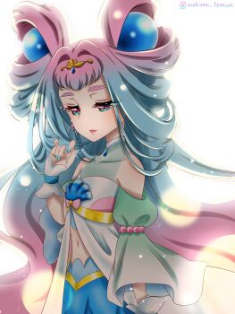 Rule 34 | 1girl, aqua eyes, aqua hair, aqua nails, collarbone, cure la mer, cure la mer (excellen-tropical style), gradient eyes, gradient hair, highres, laura la mer, long hair, long sleeves, multicolored eyes, multicolored hair, navel, parted lips, pearl hair ornament, pink eyes, pink hair, precure, solo, stomach, tropical-rouge! precure, very long hair, wakuno lemon
