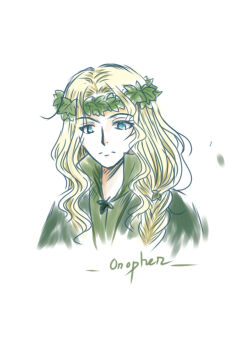 1boy blonde_hair blue_eyes braid character_name closed_mouth eyebrows_hidden_by_hair high_collar long_hair looking_down male_focus oropher parted_bangs simple_background solo the_silmarillion tolkien&#039;s_legendarium upper_body white_background windrelyn