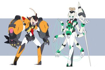 ahoge animal_ear_hood ascot black_shorts blonde_hair blush breasts brown_hair cecilia_immergreen cecilia_immergreen_(1st_costume) colored_inner_hair corset deevious_deevi detached_collar doll_joints dress fake_animal_ears full_body gigi_murin gigi_murin_(1st_costume) gloves green_corset green_eyes green_hair green_streaks grey_hair highres hololive hololive_english hood hooded_shrug hoodie huge_ahoge humanoid_robot joints long_hair looking_at_viewer multicolored_hair multiple_girls open_mouth orange_hood orange_hoodie orange_shrug orange_thighhighs pink_eyes red_ascot robot robot_girl robot_joints romper shirt short_hair shorts shrug_(clothing) smile strapless_romper streaked_hair teeth thighhighs twintails two-tone_hair virtual_youtuber white_background winding_key