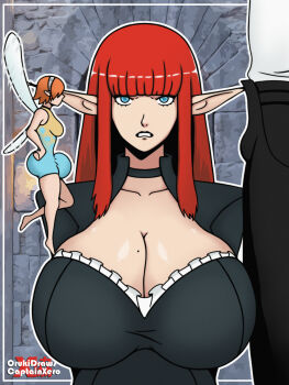 1boy 1futa 1girl bulge captainxero fellatio futa_with_female futanari gallica_(metaphor:_refantazio) highres hulkenberg_(metaphor:_refantazio) humiliation metaphor:_refantazio netorare oral orukidraws protagonist_(metaphor:_refantazio) small_penis_humiliation tagme