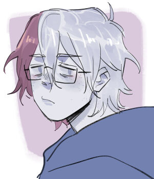 1boy bags_under_eyes brown_hair closed_mouth colored_skin design_speculation frown grey_eyes hood hoodie male_focus martin_blackwood messy_hair multicolored_hair sframboob short_hair simple_background sketch solo split-color_hair tareme the_magnus_archives two-tone_hair upper_body white_hair white_skin