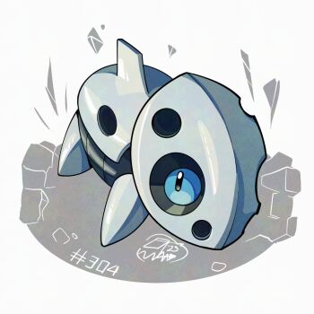 Rule 34 | aron, blue eyes, full body, gen 3 pokemon, looking at viewer, mistray-art, nintendo, no humans, numbered, pokemon, pokemon (creature), simple background, solo, white background