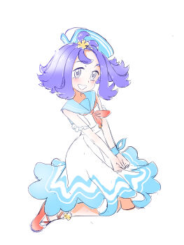 Rule 34 | 1girl, absurdres, acerola (pokemon), acerola (summer 2024) (pokemon), blue sailor collar, dress, full body, grey eyes, hair ornament, hairclip, hat, highres, looking at viewer, neckerchief, nintendo, official alternate costume, pokemon, pokemon masters ex, purple hair, red neckerchief, sailor collar, sailor dress, sailor hat, short hair, solo, u4 99384295, white background, white dress