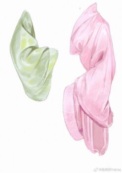 Rule 34 | clothes, clothes focus, fashion, green sleeves, long sleeves, no humans, object focus, original, pink sleeves, satin, white background, wide sleeves, yu mingqing yeimq