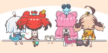 6+girls ^^^ absurdres ahoge animal_ears bare_shoulders belt black_hair blue_hair blush bone brown_hair chattino_(raora_panthera) choker dog donut ebi-chan_(gawr_gura) fins fish_tail food from_behind fuwawa_abyssgard fuwawa_abyssgard_(dog) gawr_gura gawr_gura_(1st_costume) gigi_murin gigi_murin_(1st_costume) grem_(gigi_murin) hakos_baelz hakos_baelz_(1st_costume) highres hololive hololive_english hood hooded_jacket jacket long_hair medium_hair mococo_abyssgard mococo_abyssgard_(dog) mouse_ears mouse_tail mousetrap mpien mr._squeaks_(hakos_baelz) multicolored_hair multiple_girls no_jacket panther_ears panther_tail pink_hair pon_de_ring raora_panthera raora_panthera_(1st_costume) red_hair ribbon shark_tail sitting sitting_on_head sitting_on_person spiked_choker spikes stitches streaked_hair tail tail_blush tail_ornament tail_ribbon twintails two_side_up virtual_youtuber white_hair
