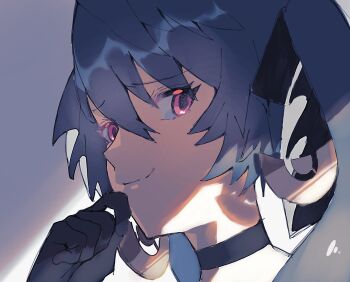 1girl absurdres awapontasu black_choker black_gloves black_hair choker close-up commentary_request dark_miku_(project_voltage) gloves hatsune_miku highres nintendo pokemon portrait profile project_voltage red_eyes shade smile solo twintails vocaloid