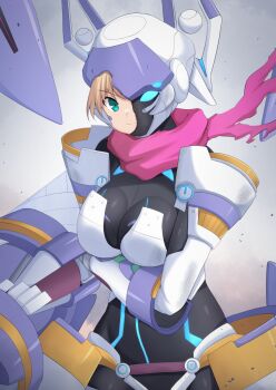 Rule 34 | 1girl, arm under breasts, armor, armored bodysuit, artoria pendragon (fate), blonde hair, bodysuit, breasts, broken helmet, cross (crossryou), fate/grand order, fate (series), green eyes, highres, holding, holding weapon, large breasts, looking at viewer, mecha, mecha musume, mechanical arms, mechanical legs, mechanical wings, mysterious heroine x (fate), mysterious heroine xx (fate), mysterious heroine xx (first ascension) (fate), power armor, power suit, robot, scarf, solo, twinmyniad (fate), weapon, wings