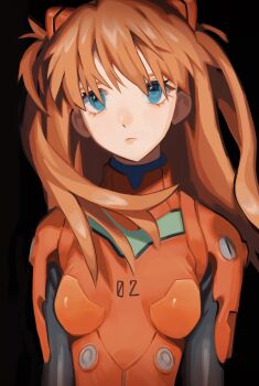 1girl 4zw89qkqagggcf7 blue_eyes bodysuit breasts brown_hair floating_hair hair_between_eyes highres interface_headset_(evangelion) lips long_hair looking_at_viewer mecha_pilot_suit medium_breasts neon_genesis_evangelion plugsuit_(evangelion) red_bodysuit red_headwear shiny_clothes simple_background solo souryuu_asuka_langley standing twintails two_side_up very_long_hair