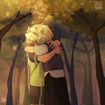 Rule 34 | 1boy, 1girl, 2023, alternate costume, alternate hairstyle, alternate universe, artist name, aubrey (faraway) (omori), aubrey (omori), basil (faraway) (omori), basil (omori), black hair, black shorts, black skirt, black sweater vest, blonde hair, collared shirt, from side, highres, left-to-right manga, madnopost, omori, pleated skirt, shirt, short hair, short sleeves, shorts, skirt, sweater vest, white shirt