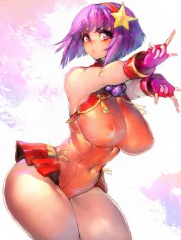Rule 34 | asamiya athena, fingerless gloves, gloves, hair ornament, highres, idol, psycho soldier, purple eyes, purple hair, snk, star (symbol), star hair ornament, the king of fighters, the king of fighters xv, wide hips