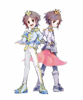 Rule 34 | 1boy, :d, black pants, blue footwear, blue shirt, bright pupils, brown eyes, brown hair, crown, epaulettes, full body, gloves, grey footwear, grey shirt, highres, long sleeves, looking at viewer, male focus, mini crown, multiple views, nate (champion) (pokemon), nate (pokemon), nintendo, official alternate costume, open mouth, pants, pokemon, pokemon bw2, pokemon masters ex, pokestar studios, shirt, short hair, simple background, smile, solo, standing, tan carbonnn, white background, white gloves, white pants, white pupils