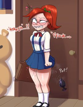 1girl butt_plug highres lech_lewds natalie_collins_(lech_lewds) pleasured_female school_uniform sex_toy solo thick_thighs thighs