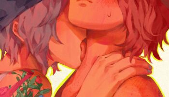 Rule 34 | 2girls, blue hair, blue nails, chloe price, close-up, eyes out of frame, fingernails, from side, green outline, hand on another&#039;s shoulder, hashtag-only commentary, head out of frame, highres, licking, licking another&#039;s neck, life is strange (series), max caulfield, maxcrackfield, multiple girls, nail polish, neck focus, outline, photo-referenced, red hair, short hair, shoulder tattoo, sweat, tattoo, upper body, white background, yuri