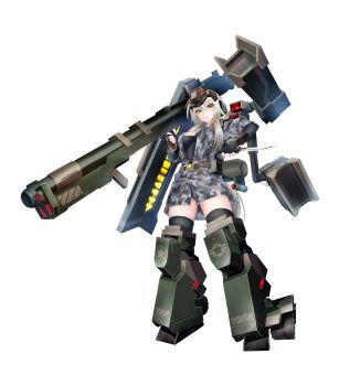 1girl absurdres belt breasts cosmic_break green_eyes headgear highres knife large_breasts leg_armor leotard looking_at_viewer mecha_musume military_uniform official_art open_clothes open_shirt rocket_launcher second-party_source shannon_whizbang thighhighs weapon white_hair