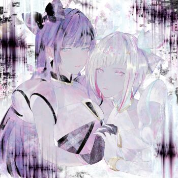 Rule 34 | 2girls, bare shoulders, black bow, black gloves, bob cut, bow, closed mouth, collarbone, commentary request, cosplay, cure kiss, cure kiss (cosplay), cure zukyuun, cure zukyuun (cosplay), diagonal bangs, dress, gloves, hair bow, holding hands, interlocked fingers, inverted bob, kimi to idol precure, link! like! love live!, looking at viewer, love live!, magical girl, multiple girls, otomune kozue, pink eyes, precure, short hair, short sleeves, sidelocks, sleeveless, sleeveless dress, virtual youtuber, white dress, white hair, yoruneko yashiro, yugiri tsuzuri