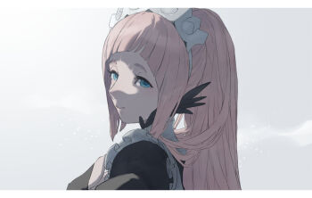 1girl 91007 blue_eyes commentary_request feather_trim felicia_(fire_emblem) fire_emblem fire_emblem_fates long_hair looking_at_viewer maid maid_headdress nintendo pink_hair ponytail solo