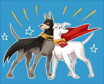 ace_(dc) bat_symbol batman_(series) cape collar dc_comics dog emblem krypto marimo_jj no_humans s_shield superman_(series)