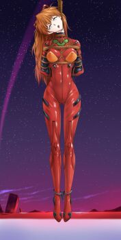 1girl absurdres arms_behind_back artist_request asphyxiation blue_eyes bodysuit breasts brown_hair curvy full_body hair_ornament highres interface_headset_(evangelion) long_hair mecha_pilot_suit neon_genesis_evangelion outdoors pain plugsuit_(evangelion) red_bodysuit restrained rolling_eyes shibari shiny_clothes simple_background skin_tight sky solo souryuu_asuka_langley the_end_of_evangelion tongue tongue_out torture two_side_up very_long_hair wide_hips