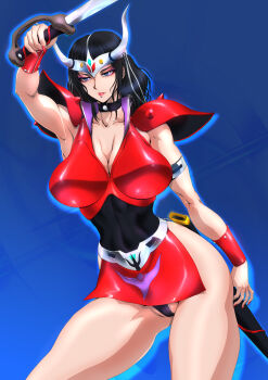 1girl breasts huge_breasts kagaku_sentai_dynaman long_hair solo super_sentai sword weapon yuri_ai