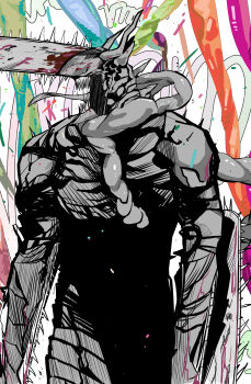 1boy absurdres chainsaw chainsaw_devil chainsaw_man commentary_request highres intestine_clothing long_tongue male_focus monster_boy open_mouth rhlatm sharp_teeth solo teeth tongue tongue_out