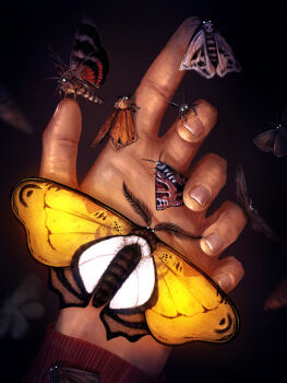 1boy bill_cipher bug disembodied_hand fingernails ford_pines gravity_falls highres insect moth unsung-idiot