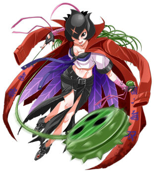 Rule 34 | 1girl, bancholilimon, banchou, black eyes, chicago-x, delinquent, digimon, flower, monster girl, nail polish, petals, plant girl, simple background, thorns, togemon, yo-yo