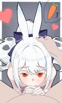 69rev_ animal_ears breasts carrot cum cum_in_mouth fellatio hair_ribbon heart heart-shaped_pupils len_(maplestory) oral rabbit_ears rabbit_girl red_eyes ribbon symbol-shaped_pupils white_hair