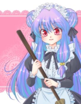 1girl double_bun hair_bun highres long_hair maid purple_hair ranma_1/2 red_eyes shampoo_(ranma_1/2) sidelocks solo