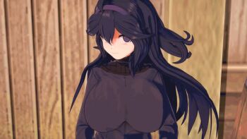 1girl 3d @_@ animated breasts dot_nose dress edmond female_focus fingernails hex_maniac_(pokemon) hex_maniac_(pokemon_xy) koikatsu_(medium) large_breasts looking_at_viewer matching_hair/eyes milk nintendo open_mouth pokemon pokemon_xy pov purple_dress purple_eyes purple_hair purple_nails smile solo tagme upper_body video