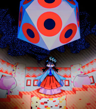 Rule 34 | 1girl, black hair, bow, braid, crown, extra eyes, fairy, fairy wings, hair bow, highres, kirby (series), kirby 64, long hair, long skirt, low twin braids, miracle matter, nintendo, pink skirt, red bow, red eyes, ripple star queen, skirt, sleeves past fingers, sleeves past wrists, soumenhiyamugi, twin braids, wings