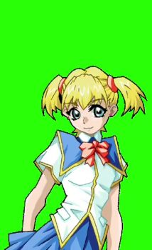 1girl angel_blade blonde_hair blue_skirt earrings game_cg green_eyes hasumi_(angel_blade) jewelry long_hair looking_at_viewer oobari_masami school_uniform shiny_skin shirt shy simple_background skirt smile twintails white_shirt wide_hips