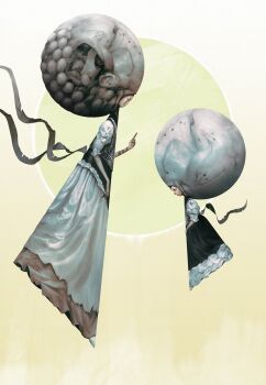 Rule 34 | 2girls, alexandre chaudret, dress, floating, geometry, highres, math, multiple girls, orb, original