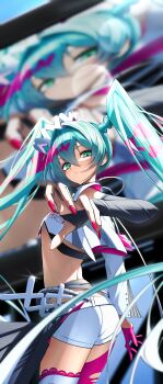 1girl absurdres applying_manicure aqui2002 hatsune_miku highres looking_at_viewer nail_polish nails race_queen racing_miku racing_miku_(2025) tagme twintails vocaloid