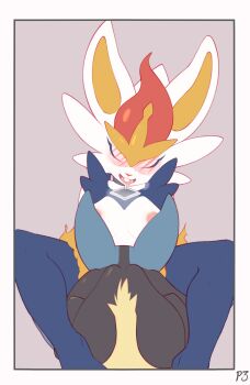 1boy 1girl absurdres bad_tag between_legs blush border boyfriend_and_girlfriend buck_teeth cinderace closed_eyes collar couple couple_love crombie drooling female female_cinderace female_pokemon fur furry gen_4_pokemon gen_8_pokemon hetero highres loving lucario male nintendo nipples nude oral pokemon pokemon_(creature) saliva teeth tongue tongue_out white_border