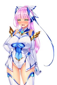 1girl :d aqua_eyes bare_shoulders blue_eyes blunt_bangs blush breasts cameltoe chest_jewel covered_collarbone covered_erect_nipples covered_navel cowboy_shot drooling elbow_gloves element_venus game_cg gem gloves gluteal_fold groin hair_ribbon half-closed_eyes hand_on_own_hip headgear heart heart-shaped_pupils heavy_breathing high_ponytail highleg highleg_leotard hip_focus impossible_clothes impossible_leotard kisaragi_nozomi large_breasts large_variant_set legs_apart leotard long_hair looking_at_viewer magical_girl naughty_face non-web_source nose_blush official_art open_mouth pink_hair pleated_skirt ponytail raised_eyebrows ribbon saliva satou_kuuki shinsou_seiki_elementia shiny_clothes shiny_skin showgirl_skirt sidelocks simple_background skin_tight skirt smile solo standing symbol-shaped_pupils thighhighs transparent_background turtleneck variant_set white_background white_gloves white_leotard white_thighhighs