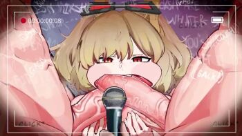 1girl 2boys adore_nice animated audible_music audible_speech blonde_hair burnice_white english_text erection fellatio group_sex hetero large_penis microphone multiple_boys multiple_penis_fellatio nude open_mouth oral penis recording red_eyes solo_focus sound sunglasses sunglasses_on_head tagme testicles threesome uncensored veins veiny_penis video viewfinder zenless_zone_zero