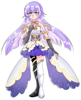 Rule 34 | 1girl, bad id, bad pixiv id, closed mouth, full body, grimms notes, hand up, magic mirror (grimms notes), myu1015myu, simple background, smile, solo, standing, white background