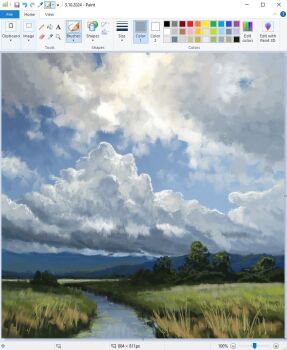 art_program_in_frame christian_young cloud cloudy_sky commentary day english_commentary forest grass landscape microsoft_paint_(medium) microsoft_paint_(software) mountainous_horizon nature no_humans original outdoors painterly river riverbank scenery screencap sky tall_grass