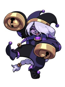 Rule 34 | 1girl, alternate costume, amethyst (steven universe), bell, braid, braided ponytail, closed eyes, colored skin, discount-supervillain, eyelashes, gem, gem (steven universe), hat, highres, jester cap, jester costume, jingle bell, lips, long hair, open mouth, purple skin, round nose, shoes, simple background, sleeves past fingers, sleeves past wrists, smile, solo, steven universe, transparent background, very long hair