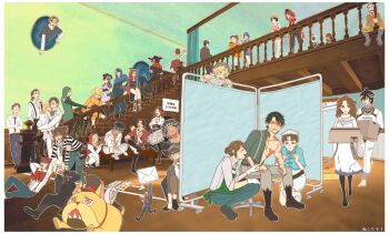 6+boys 6+girls ada_mesmer aesop_carl andrew_kreiss anne_lester apron backpack bag bandaged_head bandages barefoot beard belt black_belt black_footwear black_hair blindfold blonde_hair blue_butterfly blue_pants book boots bow bowtie box breasts brown_footwear brown_hair buck_teeth bug butterfly newsboy_cap cane cardboard_box carrying carrying_person claw_hammer cleavage collared_shirt demi_bourbon dog edgar_valden eli_clark emil_(identity_v) emily_dyer emma_woods envelope facial_hair fingerless_gloves fiona_gilman flower freddy_riley ganji_gupta glasses gloves green_apron grey_footwear grey_hair hair_over_one_eye hammer hat hat_feather helena_adams highres holding holding_book holding_box holding_cane holding_envelope holding_stuffed_toy holding_syringe hood hvmy4385 identity_v insect joker_(identity_v) jose_baden kevin_ayuso kreacher_pierson kurt_frank luca_balsa luchino_diruse lucky_guy margaretha_zelle martha_behamfil mask melly_plinius memory_(identity_v) mike_morton mouth_mask multiple_boys multiple_girls murro_(identity_v) mustache naib_subedar necktie norton_campbell nurse_cap orpheus_(identity_v) pants patricia_dorval portal_(object) privacy_screen red_bow red_bowtie red_hair red_necktie scar scar_on_face servais_le_roy shirt sitting squatting stairs striped_clothes striped_shirt stuffed_animal stuffed_toy suspenders syringe teddy_bear teeth tracy_reznik vera_nair victor_grantz white_flower white_footwear white_gloves white_shirt wick_(identity_v) william_ellis