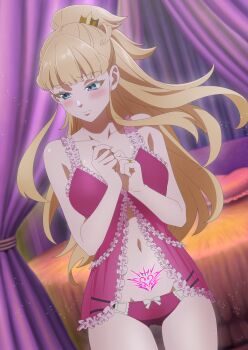 1girl absurdres blonde_hair blue_eyes blush collarbone highres kekkon_yubiwa_monogatari long_hair navel nonaka_himeno official_art solo