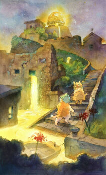 Rule 34 | absurdres, cat, highres, matsu islands, original, painting (medium), pun, scenery, taiwan, traditional media, watercolor (medium)