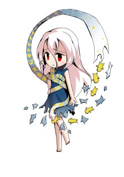 1girl barefoot blue_dress chibi chibi_only commentary_request crescent dairi dress full_body hair_between_eyes hand_on_own_hip large_variant_set long_hair long_hair_between_eyes red_eyes ribbon_around_body simple_background sleeveless sleeveless_dress snake solo star_(symbol) tachi-e torn_clothes torn_dress touhou transparent_background triangle variant_set yuiman_asama